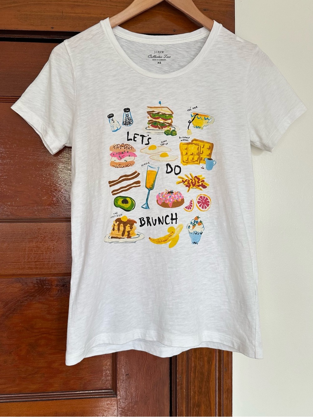 J. Crew "Let's Do Brunch" Collector Tee Size XS Cotton Colorful Foodie Breakfast